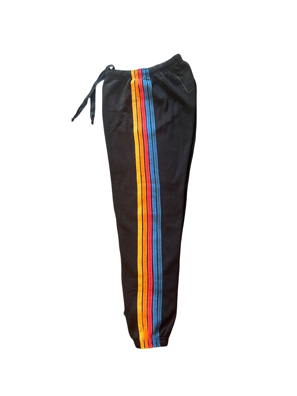 Aviator Nation Black Joggers with Orange, Red & Blue Stripes